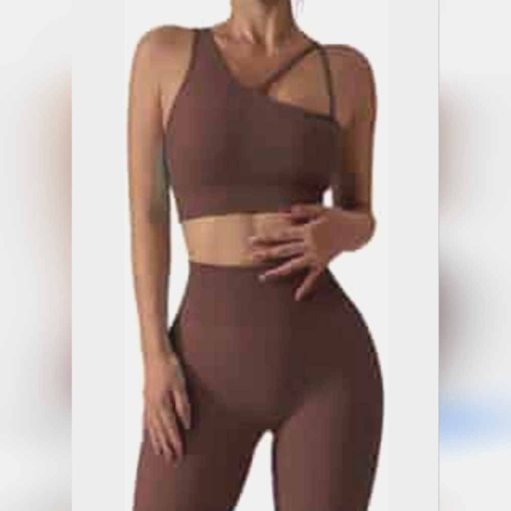 2 PIECE HIGH PERFORMANCE WORKOUT SET RIBBED CROP TOP HIGH WAIST YOGA LEGGINGS